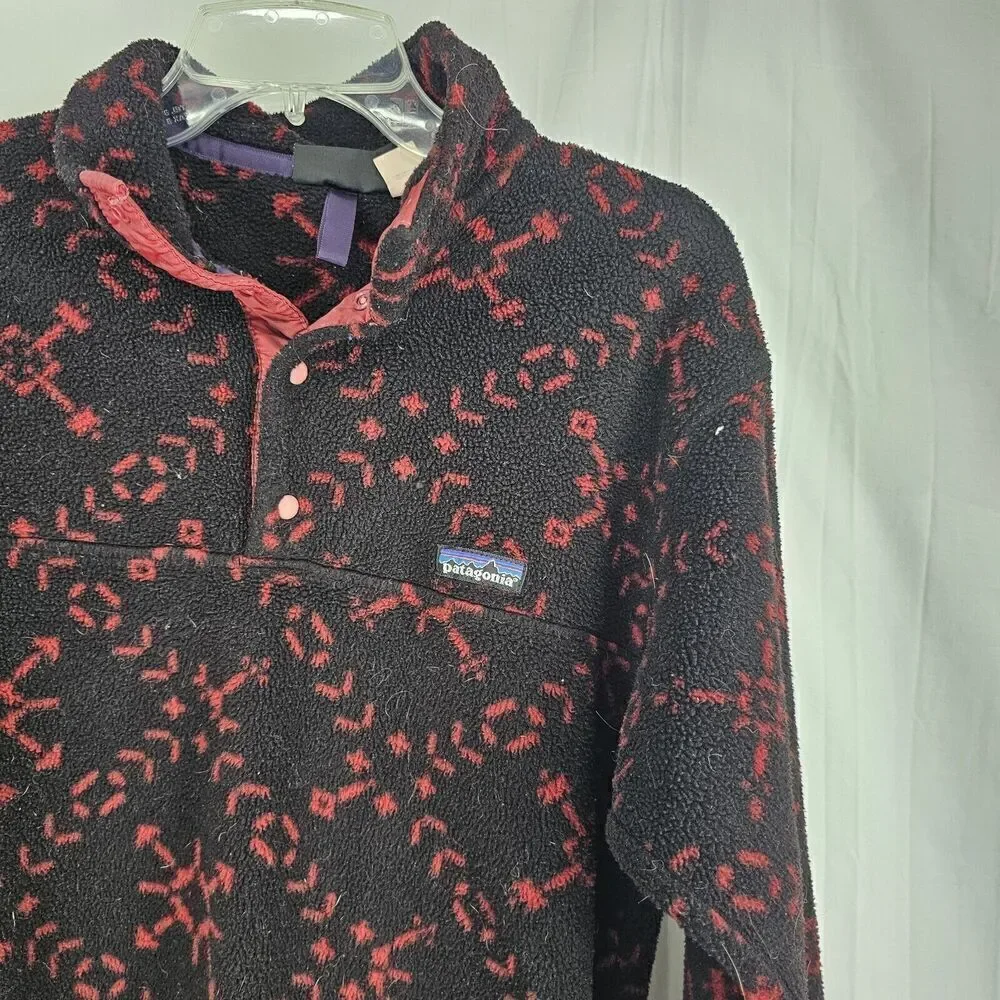 VINTAGE Patagonia Synchilla Jacket Mens Small Black Red Fleece Sweater Snap-T 94